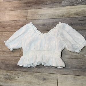 Anthropologie Endless Rose White Smocked Peplum Crop Top